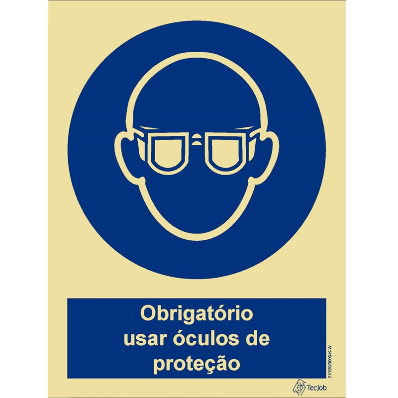 SINAL PVC OPACO OBRIGATÓRIO ÓCULOS PROTEÇÃO COM TEXTO 150x200mm
