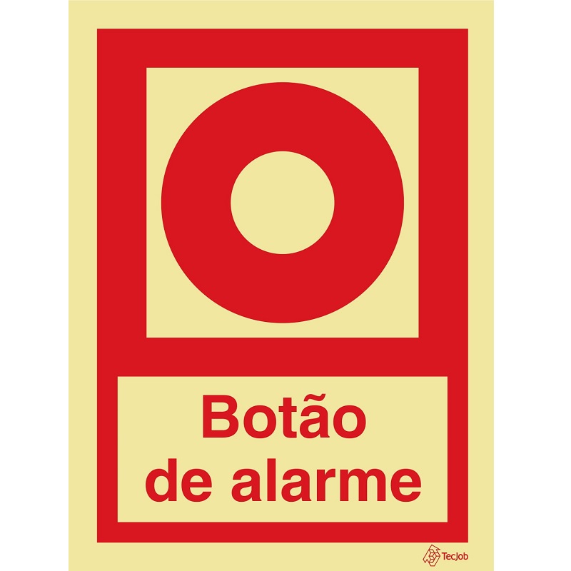 SINAL FOTOLUMINESCENTE BOTÃO ALARME COM TEXTO 150x200mm