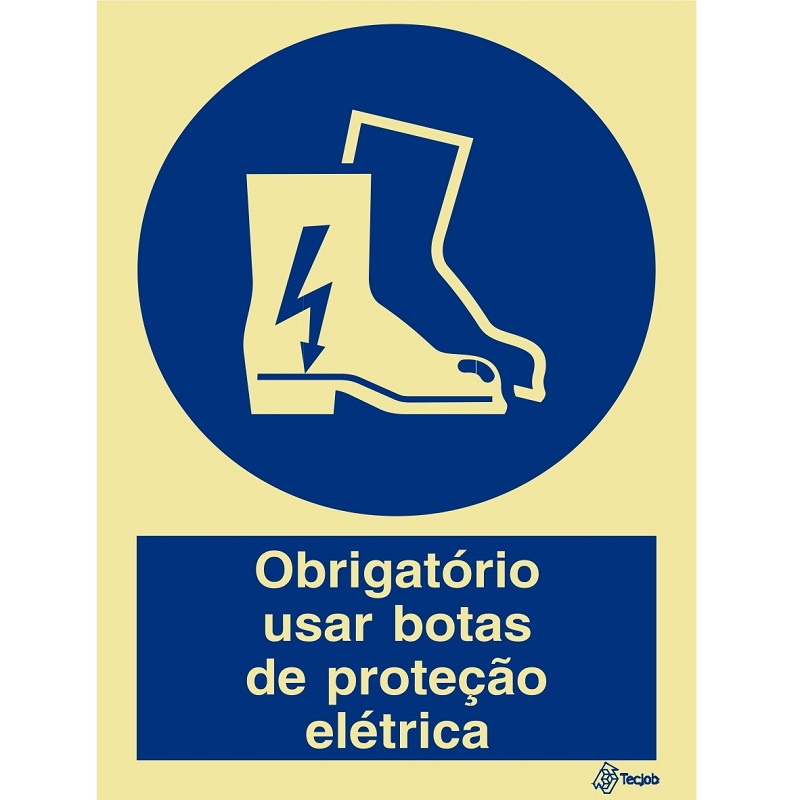 SINAL PVC OPACO OBRIGATÓRIO USAR BOTAS PROTEÇÃO COM TEXTO 150x200mm