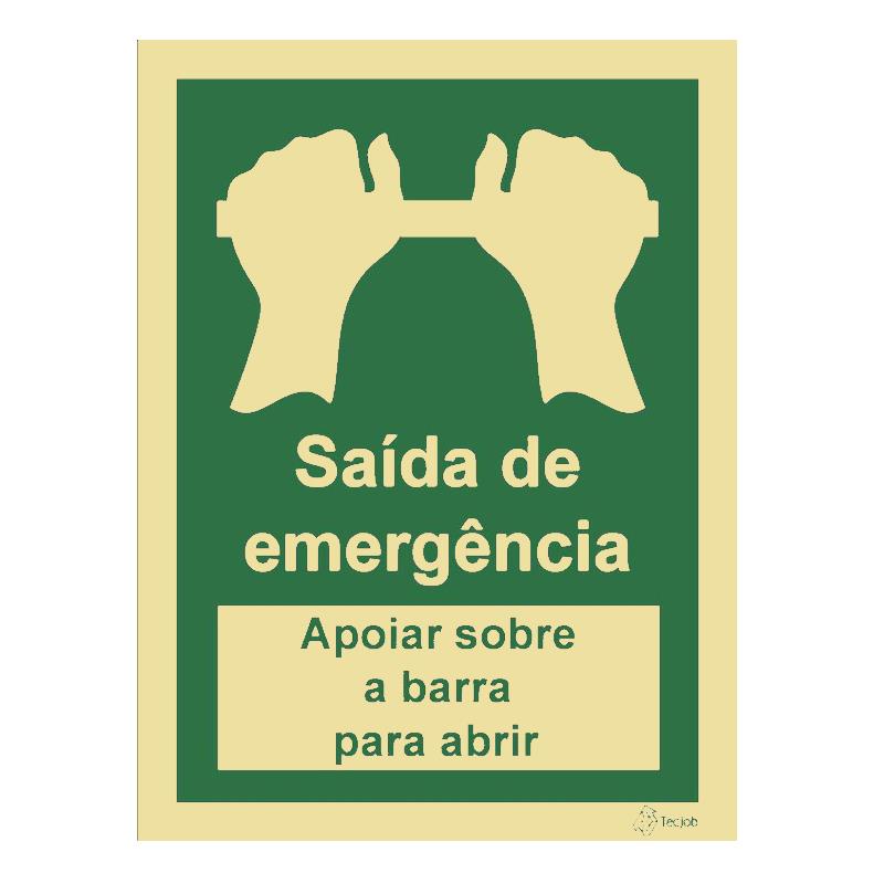 SEÑAL FOTOLUMINISCENTE SALIDA BARRA DE EMPUJE DE EMERGENCIA CON TEXTO 150x200mm