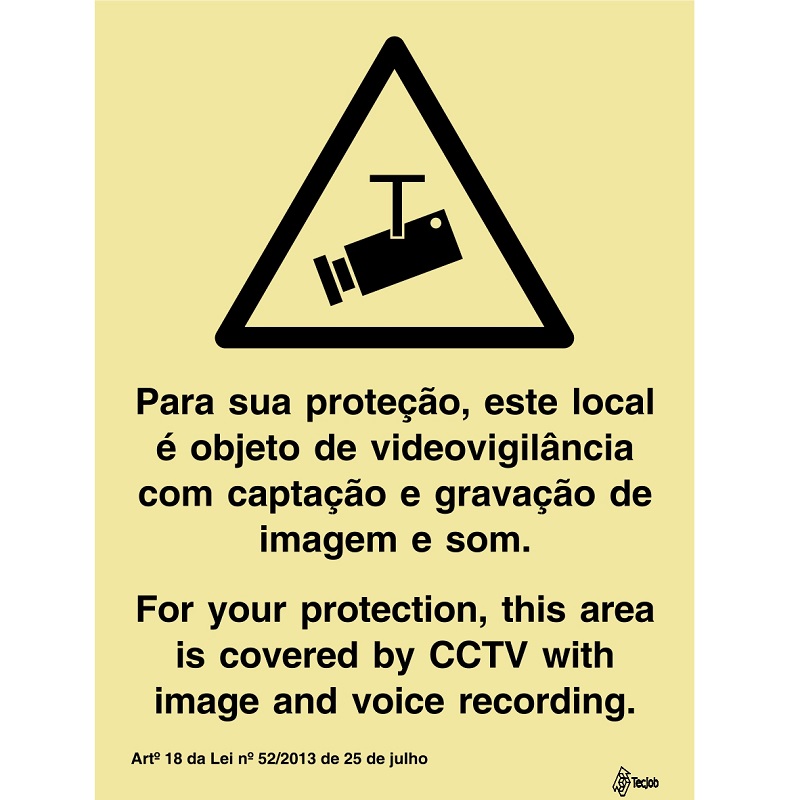 SINAL VINIL INVERTIDO CCTV PROTEÇÃO 150x200mm