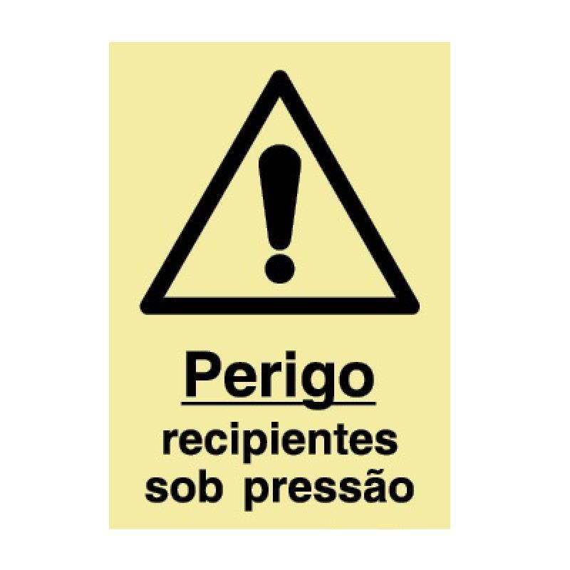 SINAL FOTOLUMINESCENTE PERIGO RECIPIENTES SOB PRESSÃO 150x200mm