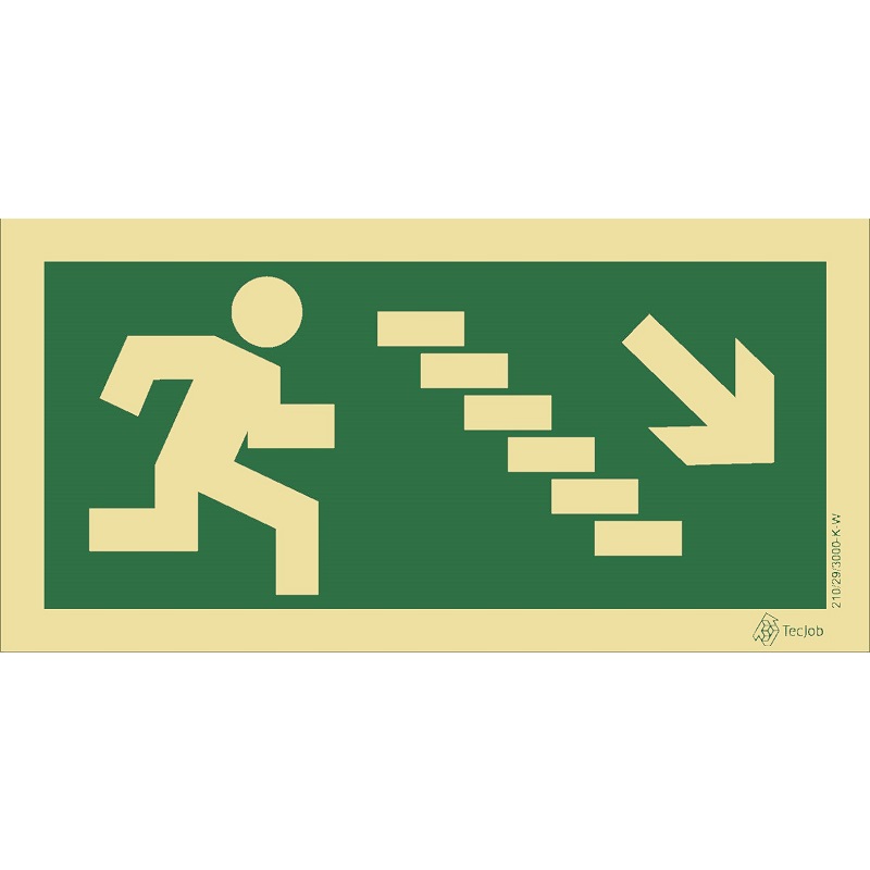 SEÑAL FOTOLUMINISCENTE SALIDA ESCALERAS BAJAN A LA DERECHA 200x100mm
