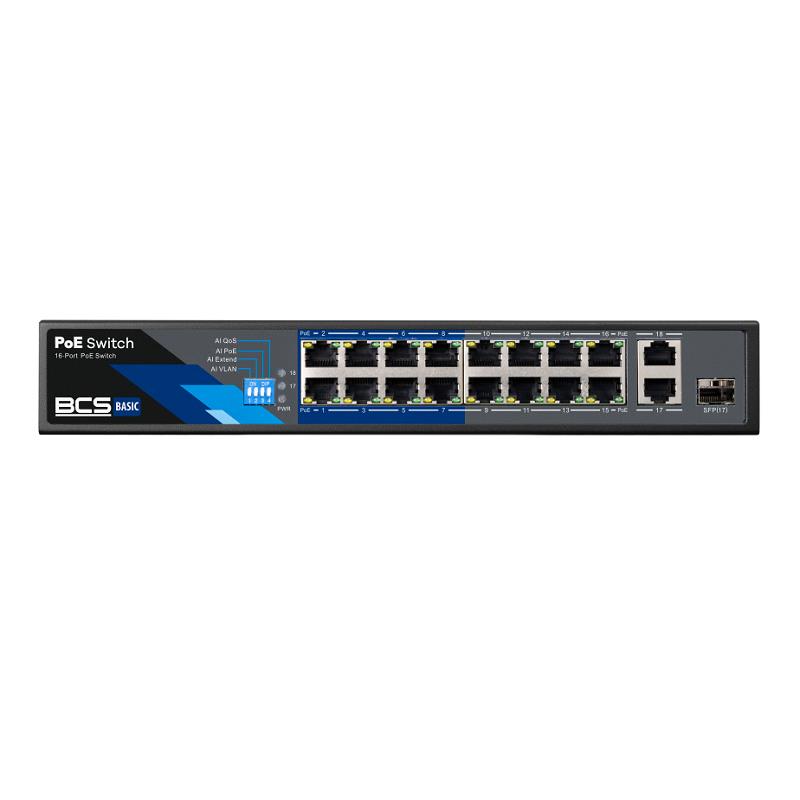 CONMUTADOR BCS BASIC 16xPoE 100Mbps + 2xRJ45 1Gbps + 1xSFP 1Gbps 802.3AF/AT