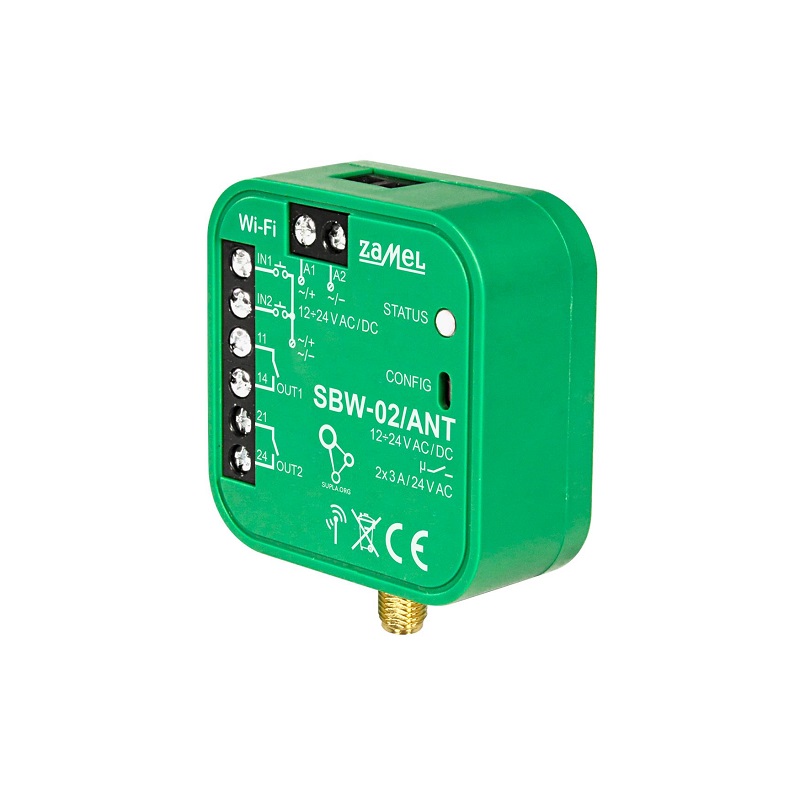 RECETOR Wi-Fi AUTOMATISMO 2 CANAIS SUPLA 12-24Vdc/ac COM ENTRADA ANTENA EXTERNA PARA CAIXA APARELHAGEM