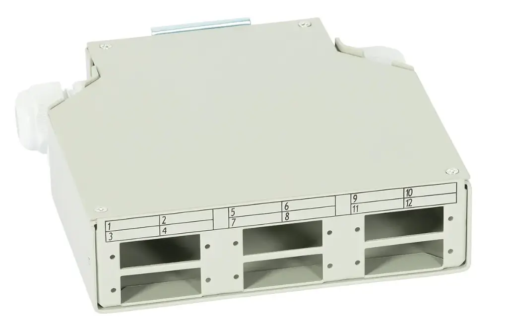 CAIXA DE DISTRIBUIÇÃO DE FIBRA ÓTICA CALHA DIN 6x SC DUPLEX/LC QUAD