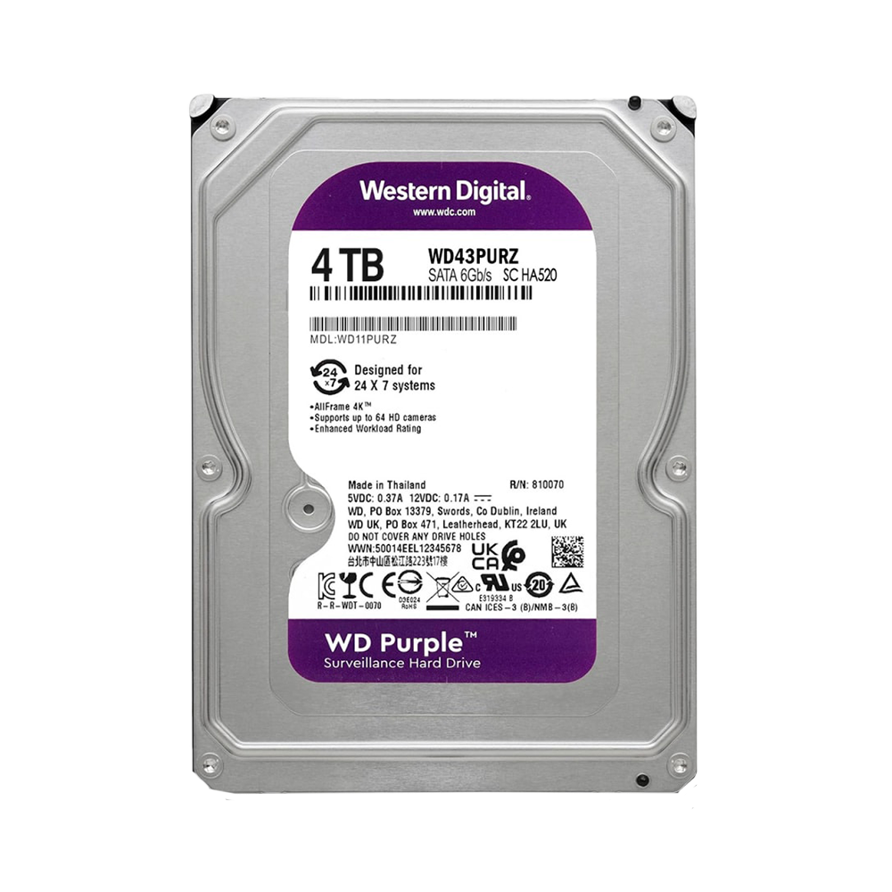 [WD44PURZ] HDD DISCO RÍGIDO WD PURPLE 4TB 256MB 3.5" SATA (só vendido com NVR ou XVR)