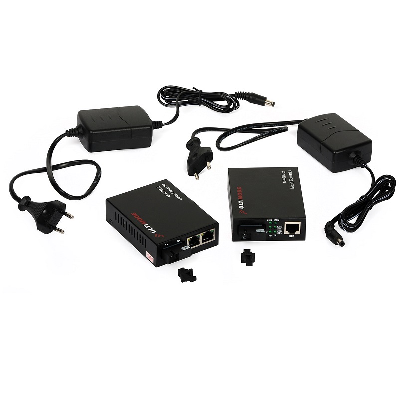 2x CONVERTIDOR ETHERNET MONOMODO M-407M-2 1xFIBRA SWITCH 2xPORTAS 20km