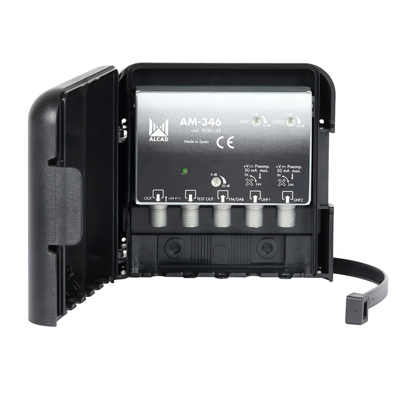 AMPLIFICADOR ANTENA MÁSTIL AM-346 FM/VHF-UHF-UHF ALCAD
