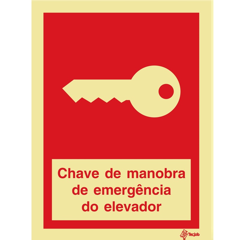 SINAL FOTOLUMINESCENTE CHAVE MANOBRA EMERGÊNCIA ELEVADOR COM TEXTO 150x200mm