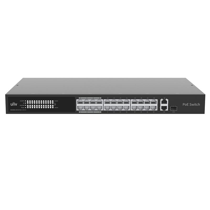 SWITCH GERIDO 24xPoE 100Mbps + 1xUPLINK 1Gbps + 1xCOMBO UPLINK OU SFP 1Gbps L2 8.8Gbps 370W MÁXIMO