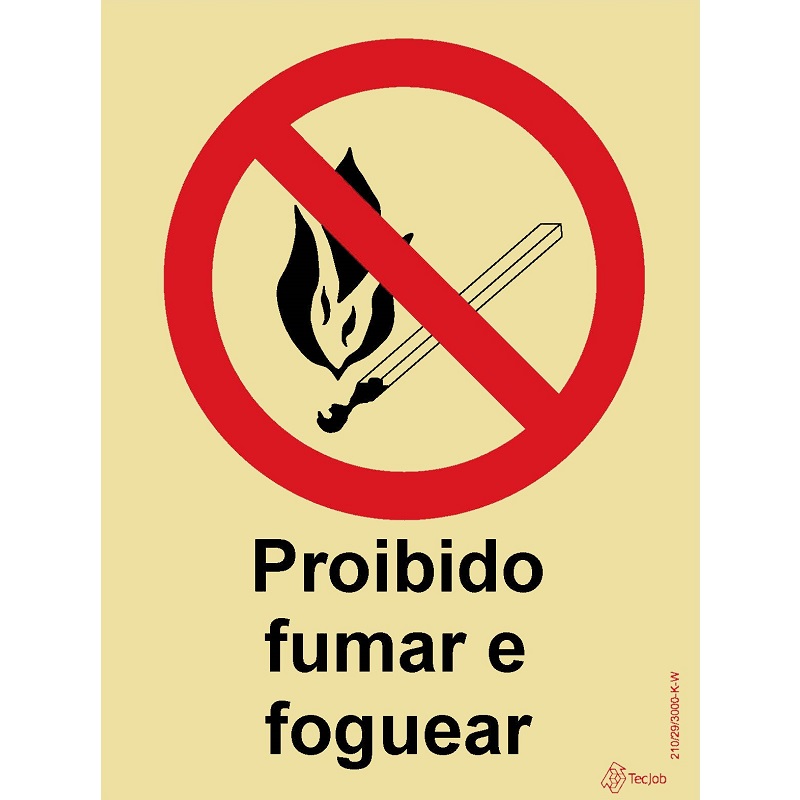 SINAL FOTOLUMINESCENTE PROIBIDO FUMAR E FOGUEAR 150x200mm