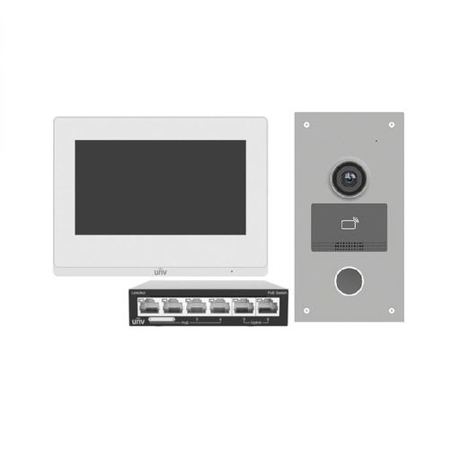 [KIT/201S/372S/NSW2020-Z] KIT VIDEO PORTEIRO IP UNV (OEU-201S-HMK-W + OEI-372S-H-W-Z + NSW2020-6T-POE-IN)