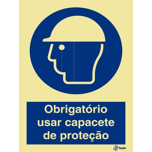[OB0040A] SINAL PVC OPACO OBRIGATÓRIO CAPACETE PROTEÇÃO COM TEXTO 150x200mm