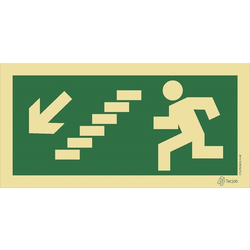 [E0008B] SEÑAL FOTOLUMINISCENTE SALIDA ESCALERAS BAJAN A LA IZQUIERDA 300x150mm