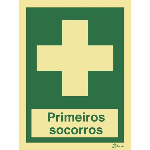 [E0295A] SINAL FOTOLUMINESCENTE PRIMEIROS SOCORROS COM TEXTO 150x200mm