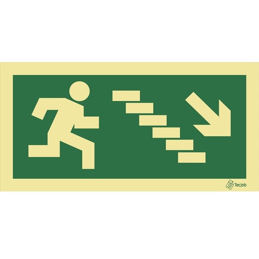 [E0009B] SEÑAL FOTOLUMINISCENTE SALIDA DE ESCALERAS, BAJE A LA DERECHA 300x150mm