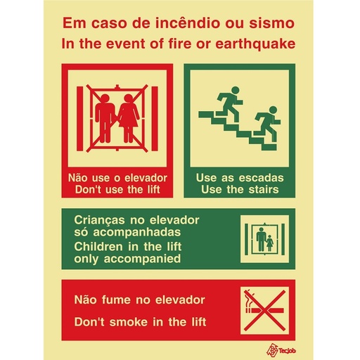 [I0362A] SINAL FOTOLUMINESCENTE EM CASO DE INCÊNDIO OU SISMO 150x200mm
