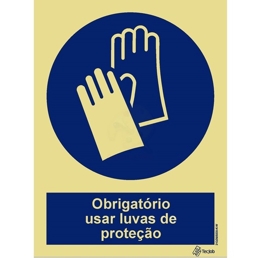 [OB0051A] SINAL PVC OPACO OBRIGATÓRIO LUVAS PROTEÇÃO COM TEXTO 150X200mm