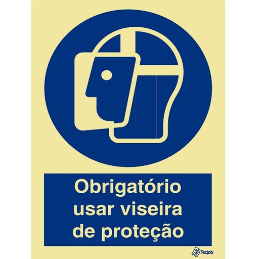 [OB0049A] SINAL PVC OPACO OBRIGATÓRIO USAR VISEIRA PROTEÇÃO FRASE 150x200mm