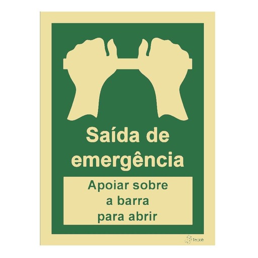 [E0429A] SINAL FOTOLUMINESCENTE SAÍDA EMERGÊNCIA EMPURRAR BARRA COM TEXTO 150x200mm