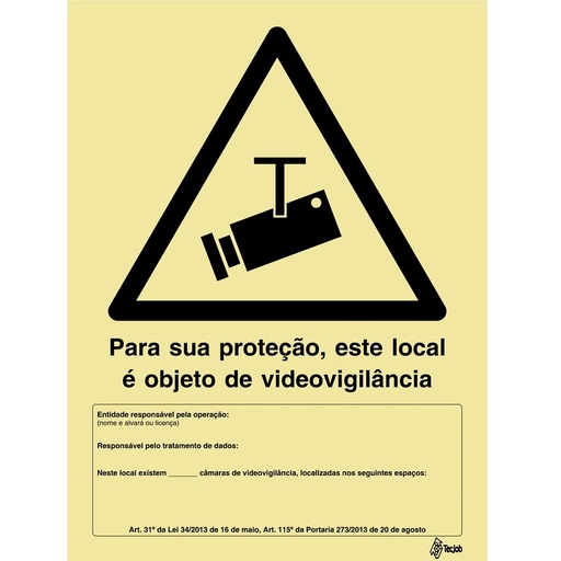 [IN1992A] SINAL PVC OPACO CCTV CÂMARAS PARA INTERIOR 150x200mm