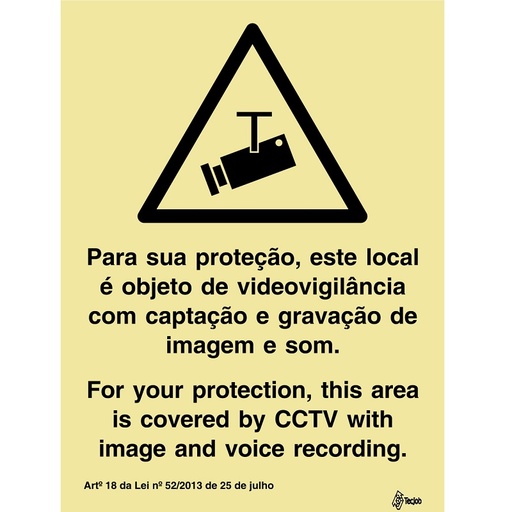 [IN1996A] SINAL PVC OPACO CCTV PROTEÇÃO 150x200mm