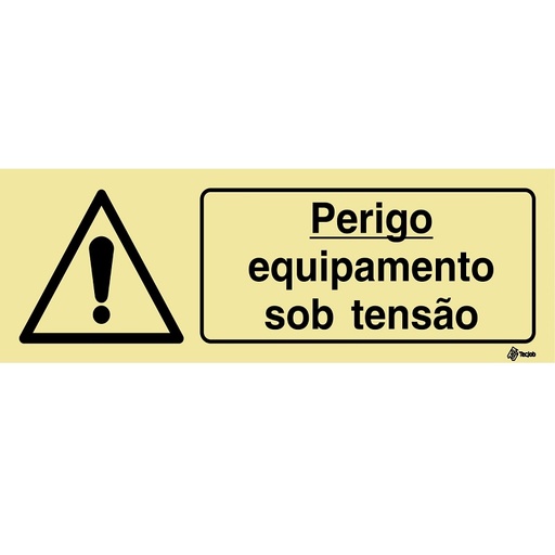 [IS0411A] SINAL FOTOLUMINESCENTE PERIGO EQUIPAMENTO SOB TENSÃO 200x70mm