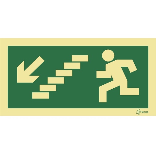[E0008A] SEÑAL FOTOLUMINISCENTE SALIDA ESCALERAS BAJAN A LA IZQUIERDA 200x100mm
