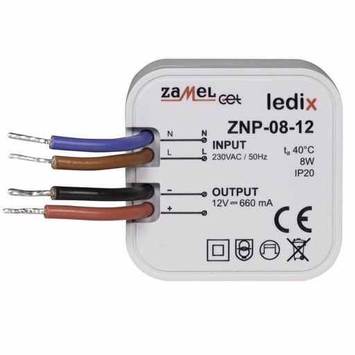 [ZMZNP0812] FONTE ALIMENTAÇÃO LED 12Vdc 8W PARA CAIXA APARELHAGEM