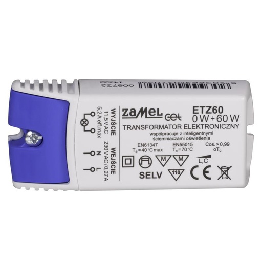 [ZMETZ60] TRANSFORMADOR ELECTRÓNICO 230Vac 11.5Vac 0-60W