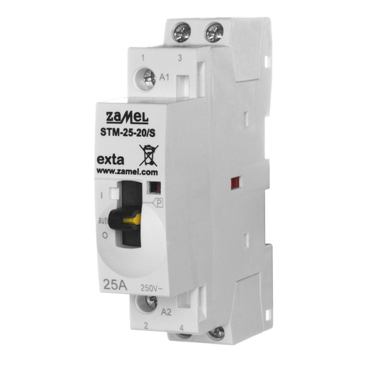 [ZMSTM2520S] CONTACTOR MODULAR ELECTROMAGNÉTICO CON CONTROL MANUAL 25A 2xNA 230Vac