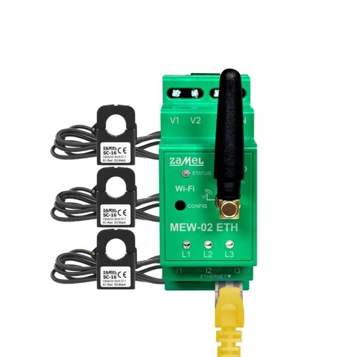 [ZMMEW02 ETH/SC-16] MONITOR ENERGIA ELÉTRICA WIFI/ETHERNET 3F+N COM 3xTI’S SC-16 SUPLA