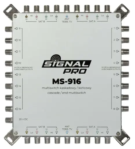 [DPR69916] MULTISWITCH EN CASCADA SIGNAL PRO MS-916 CLASE A, 9 ENTRADAS, 16 SALIDAS CON FUENTE DE ALIMENTACIÓN