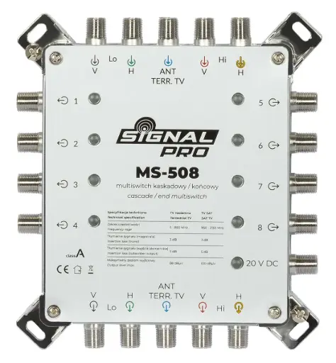 [DPR69508] MULTISWITCH PASS-THROUGH MS-508 SIGNAL PRO CLASSE A, 5 ENTRADAS, 8 SAÍDAS COM FONTE DE ALIMENTAÇÃO