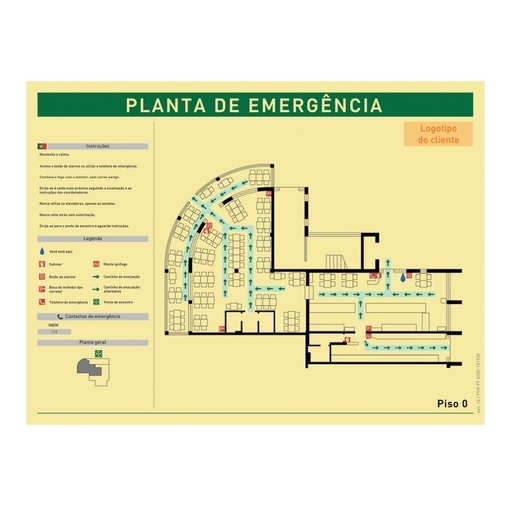 [IS0100C] SINAL FOTOLUMINESCENTE PLANTA EMERGÊNCIA 900X600mm 