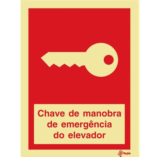 [I0377A] SINAL FOTOLUMINESCENTE CHAVE MANOBRA EMERGÊNCIA ELEVADOR COM TEXTO 150x200mm